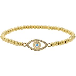 Edforce Stainless Steel Women Evil Eye Ball chain Elastic bracelet with CZ Cubic Zirconia