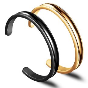 Zuo Bao Hair Tie Bracelet Set High Polishing Stainless Steel Grooved Cuff Bangle for Women Girls