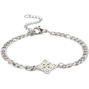 kkjoy Witches Knot Bracelet Stainless Steel Pagan Wiccan Symbol Magic Knot 4-Pointed Celtic Knot Witchcraft Bracelet for Women Girls