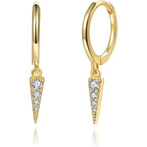 Mini Hoop Earrings - Spike Huggie - [.925 Sterling Silver] Dainty Crystal CZ Drop Pendant - Small Round Cuff Stud/Tiny Loops