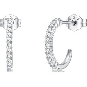 0.2cttw Natural Diamond Hoop Earrings for Women Sterling Silver Diamond Hoop Earrings Small Thin Diamond Hoop Studs Earrings Simple Style Diamond Jewelry Gift for Wife/Friend/Family/Love