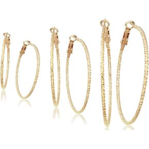 Silver And Gold Plate Hoop Earrings Set For Women Teen Jewelry Diamond Cut 3 Pairs Gold And Luster