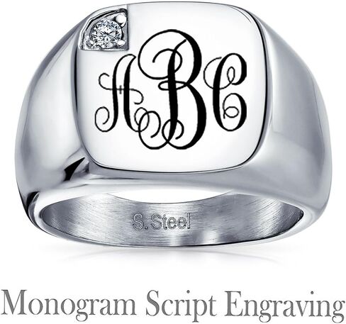 Personalized Men's Monogram Initial Large Statement Geometric Signet Ring For Men Teens Black or Silver Tone Stainless Steel Polished Mirror Finish Customizable in Saudi Arabia