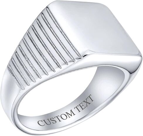 Personalized Men's Monogram Initial Large Statement Geometric Signet Ring For Men Teens Black or Silver Tone Stainless Steel Polished Mirror Finish Customizable in Saudi Arabia