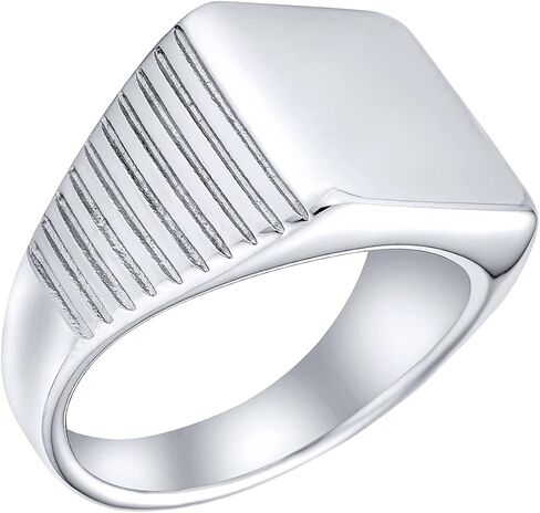Personalized Men's Monogram Initial Large Statement Geometric Signet Ring For Men Teens Black or Silver Tone Stainless Steel Polished Mirror Finish Customizable in Saudi Arabia