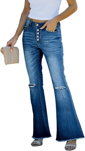 Sidefeel Women Destroyed Raw Hem Washed Jeans Distressed Slim Fit Denim Pants in Saudi Arabia