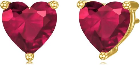 MRENITE الصلبة 14K الذهب الأصفر على شكل قلب جوهرة الميلاد أقراط للنساء 6MM سوليتير مقلد العقيق / الزمرد / روبي أقراط مع دفع ظهورهم in Kuwait