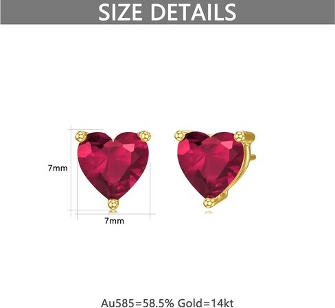 MRENITE الصلبة 14K الذهب الأصفر على شكل قلب جوهرة الميلاد أقراط للنساء 6MM سوليتير مقلد العقيق / الزمرد / روبي أقراط مع دفع ظهورهم in Kuwait