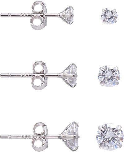 3mm 4mm 5mm Cubic Zirconia Sterling Silver Studs Earrings Set for Women in Saudi Arabia