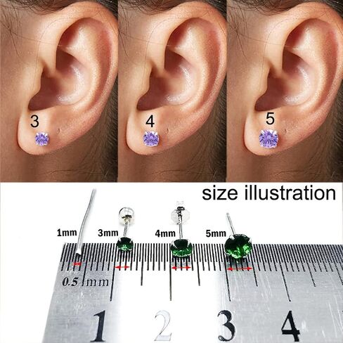 3mm 4mm 5mm Cubic Zirconia Sterling Silver Studs Earrings Set for Women in Saudi Arabia