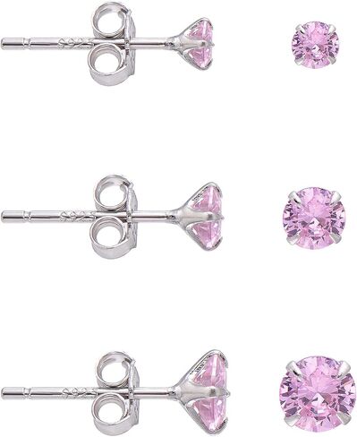 3mm 4mm 5mm Cubic Zirconia Sterling Silver Studs Earrings Set for Women in Saudi Arabia