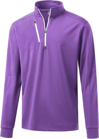 DEOLAX Mens Quarter Zip Pullover Solid 1/4 Zip Pullover Mens Athletic Performance Dry Fit Long Sleeve Thermal Mens Sweatshirt Mock Neck Mens Fishing Running Shirts UPF 50+ Golf Shirts for Men Purple in Saudi Arabia