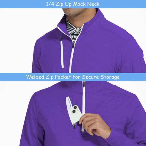 DEOLAX Mens Quarter Zip Pullover Solid 1/4 Zip Pullover Mens Athletic Performance Dry Fit Long Sleeve Thermal Mens Sweatshirt Mock Neck Mens Fishing Running Shirts UPF 50+ Golf Shirts for Men Purple in Saudi Arabia