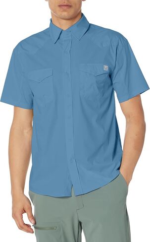 HUK mens Diamond Back Solid Short Sleeve Button Down Shirt, Fishing Shirt for Men Button Down Shirt in Saudi Arabia