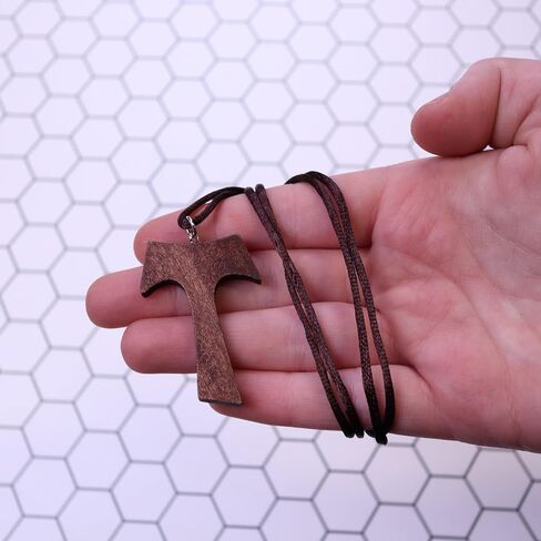 Wooden Franciscan Tau Accessory, Cross Pendant Necklace, Religious Gift for Friars and Nuns, 2 Inch Charm on 30 Inch Cord in Saudi Arabia