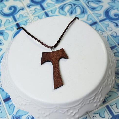 Wooden Franciscan Tau Accessory, Cross Pendant Necklace, Religious Gift for Friars and Nuns, 2 Inch Charm on 30 Inch Cord in Saudi Arabia