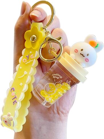 BEXOA لطيف المفاتيح Kawaii السائل العائمة بوبا سلاسل المفاتيح اكسسوارات سيارة حلقة رئيسية الكرتون ظهره Charms لفتاة النساء in Kuwait