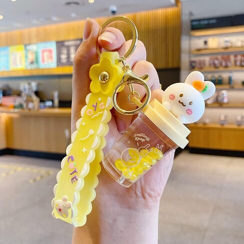BEXOA لطيف المفاتيح Kawaii السائل العائمة بوبا سلاسل المفاتيح اكسسوارات سيارة حلقة رئيسية الكرتون ظهره Charms لفتاة النساء in Kuwait