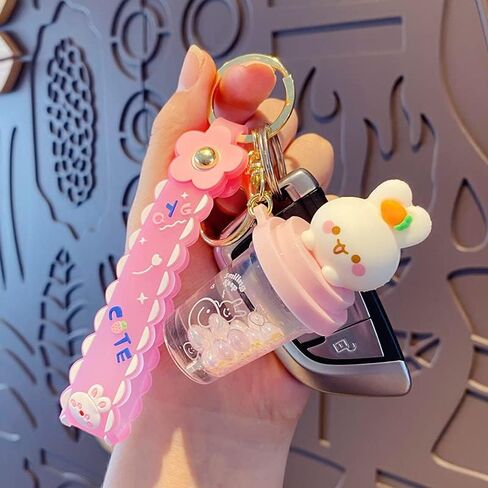 BEXOA لطيف المفاتيح Kawaii السائل العائمة بوبا سلاسل المفاتيح اكسسوارات سيارة حلقة رئيسية الكرتون ظهره Charms لفتاة النساء in Kuwait