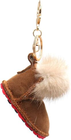 Luxury Shearling Winter Boot Keychain with Genuine Mink Fur - Bag Purse Charm - Fluffy Fur Ball - Fashion Gift in Saudi Arabia