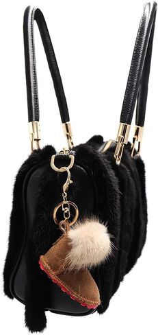 Luxury Shearling Winter Boot Keychain with Genuine Mink Fur - Bag Purse Charm - Fluffy Fur Ball - Fashion Gift in Saudi Arabia