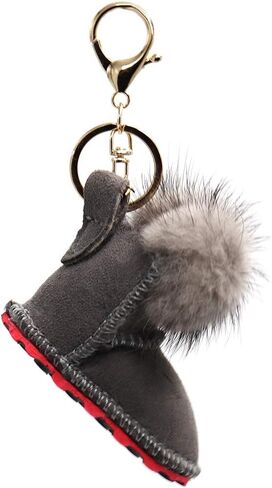 Luxury Shearling Winter Boot Keychain with Genuine Mink Fur - Bag Purse Charm - Fluffy Fur Ball - Fashion Gift in Saudi Arabia