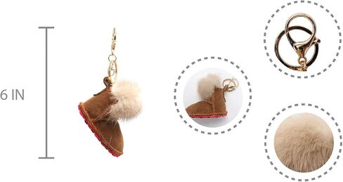 Luxury Shearling Winter Boot Keychain with Genuine Mink Fur - Bag Purse Charm - Fluffy Fur Ball - Fashion Gift in Saudi Arabia