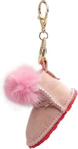 Luxury Shearling Winter Boot Keychain with Genuine Mink Fur - Bag Purse Charm - Fluffy Fur Ball - Fashion Gift in Saudi Arabia