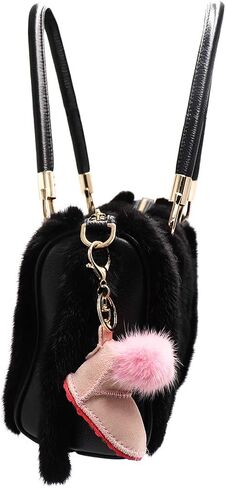 Luxury Shearling Winter Boot Keychain with Genuine Mink Fur - Bag Purse Charm - Fluffy Fur Ball - Fashion Gift in Saudi Arabia