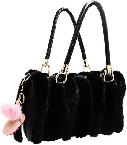 Luxury Shearling Winter Boot Keychain with Genuine Mink Fur - Bag Purse Charm - Fluffy Fur Ball - Fashion Gift in Saudi Arabia