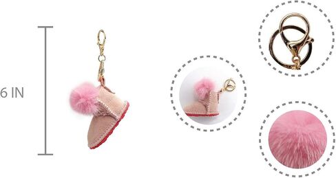 Luxury Shearling Winter Boot Keychain with Genuine Mink Fur - Bag Purse Charm - Fluffy Fur Ball - Fashion Gift in Saudi Arabia