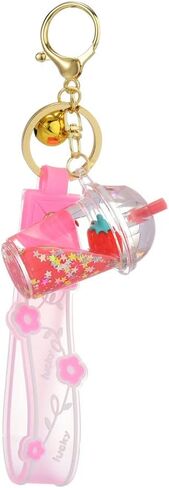 Ergugos Acrylic Strawberry Keychain Lucky Milk Tea Cup Key Ring Key Chain Jewelry Gift for Children Women Girlfriend Trendy Bag Backpack Car Keys Pendant Cute Transparent Cup Decoration, Pink in Saudi Arabia