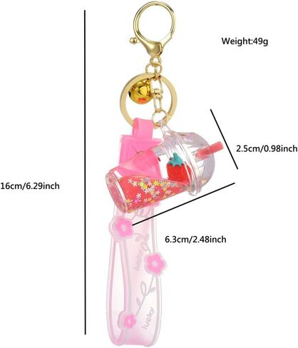 Ergugos Acrylic Strawberry Keychain Lucky Milk Tea Cup Key Ring Key Chain Jewelry Gift for Children Women Girlfriend Trendy Bag Backpack Car Keys Pendant Cute Transparent Cup Decoration, Pink in Saudi Arabia