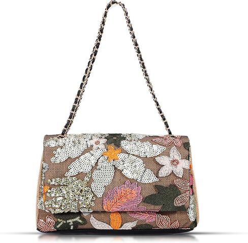 Tote Bag for Women, Beach Bag, Handmade Sequin Embroidery Straw Bag Bohemian Handbag Large Capacity Shoulder Bag Suitable for Vacation, Travel, Daily, Banquet(Silver Flower) in Kuwait