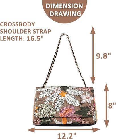 Tote Bag for Women, Beach Bag, Handmade Sequin Embroidery Straw Bag Bohemian Handbag Large Capacity Shoulder Bag Suitable for Vacation, Travel, Daily, Banquet(Silver Flower) in Kuwait