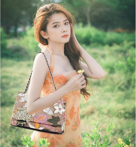 Tote Bag for Women, Beach Bag, Handmade Sequin Embroidery Straw Bag Bohemian Handbag Large Capacity Shoulder Bag Suitable for Vacation, Travel, Daily, Banquet(Silver Flower) in Kuwait