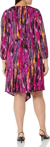 London Times Women's Twist Front Long Sleeve Polished Career Chic Asymmetric Hem Matte Jersey Printed Dress in Saudi Arabia