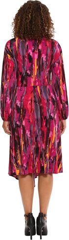 London Times Women's Twist Front Long Sleeve Polished Career Chic Asymmetric Hem Matte Jersey Printed Dress in Saudi Arabia