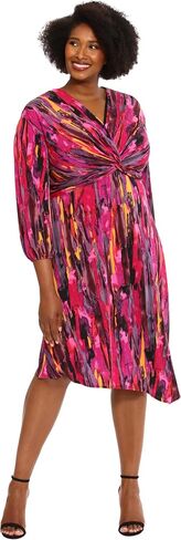 London Times Women's Twist Front Long Sleeve Polished Career Chic Asymmetric Hem Matte Jersey Printed Dress in Saudi Arabia