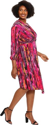 London Times Women's Twist Front Long Sleeve Polished Career Chic Asymmetric Hem Matte Jersey Printed Dress in Saudi Arabia