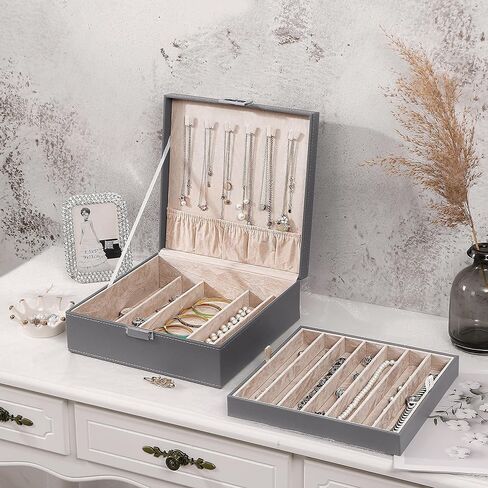 bewishome منظم الحلقات وحامل صندوق القرط علبة المجوهرات وأزرار الأكمام لتخزين الفتيات والنساء والرجال قلادة منظم صندوق قلادة منظم تخزين للسلاسل والأساور in Kuwait
