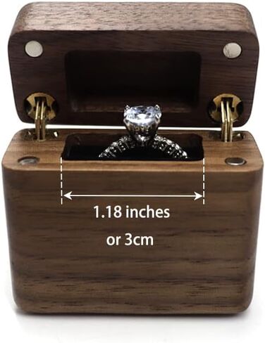 صندوق حلقي خشبي رفيع، صندوق حلقي بغطاء قلاب من الجوز لطرح اقتراح تخزين خاتم الزفاف مع قطيفة سوداء ناعمة in Kuwait