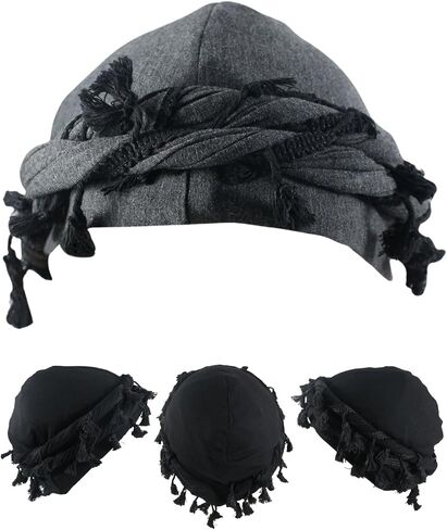 Tassel Turban Twist Durag for Men Satin Lined Turban Halo Head Wrap with Elastic Band for 22.83'' - 23.62'' Circumference in Saudi Arabia