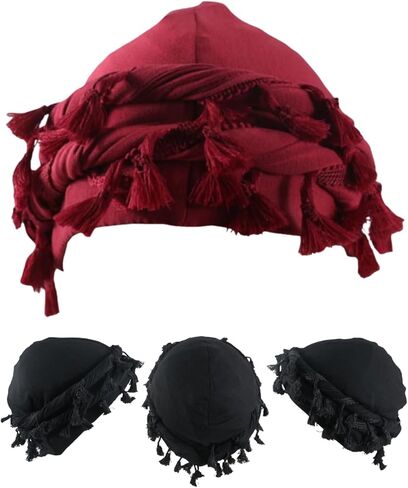 Tassel Turban Twist Durag for Men Satin Lined Turban Halo Head Wrap with Elastic Band for 22.83'' - 23.62'' Circumference in Saudi Arabia