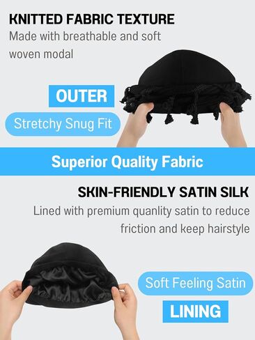 Tassel Turban Twist Durag for Men Satin Lined Turban Halo Head Wrap with Elastic Band for 22.83'' - 23.62'' Circumference in Saudi Arabia