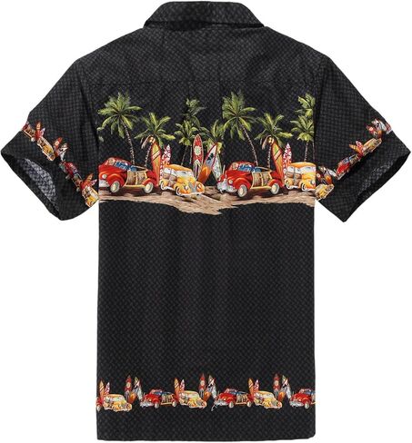 Palm Wave Men's Hawaiian Shirt Aloha Shirt Luau Shirt M Black Vintage Cars in Kuwait