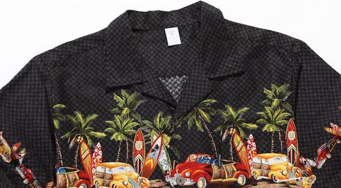 Palm Wave Men's Hawaiian Shirt Aloha Shirt Luau Shirt M Black Vintage Cars in Kuwait