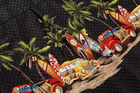 Palm Wave Men's Hawaiian Shirt Aloha Shirt Luau Shirt M Black Vintage Cars in Kuwait