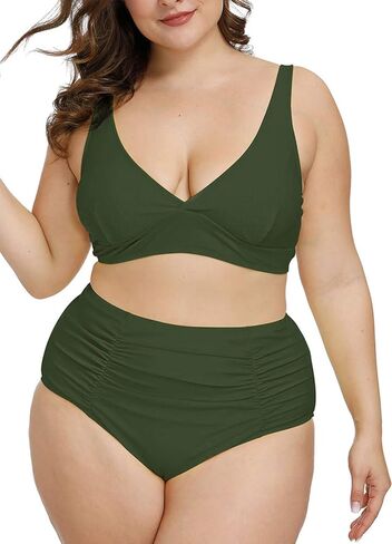 بدلة سباحة نسائية من Kisscynest بمقاس كبير وخصر مرتفع مكشكشة in Kuwait