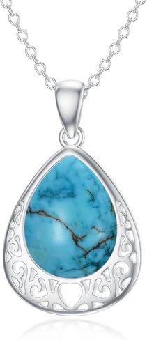 ADLSTIGH Turquoise Necklace 925 Sterling Silver Turquoise Jewelry For Women Pear Shaped Turquoise Necklaces For Women December Birthstone Necklace 18"-20" in Kuwait